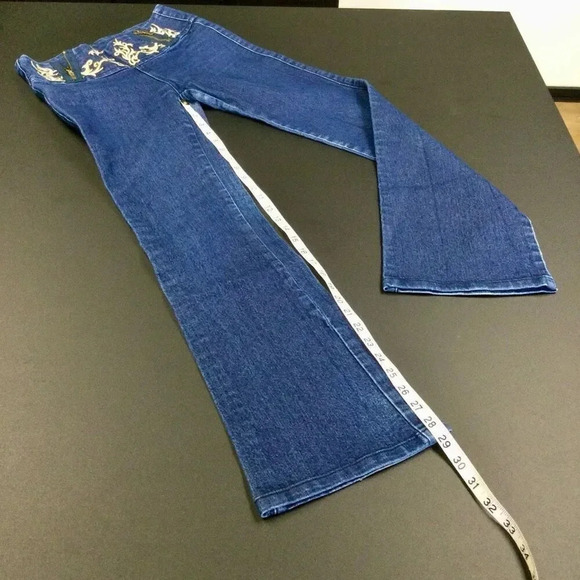 L K Best Womens Size 28 Denim Jeans Blue Gold Embroidery Flare Leg Medium Wash - Picture 3 of 8